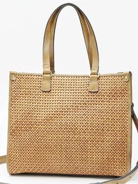 Patricia Nash tan woven Leather Ava Medium Tote bag purse • neutral everyday